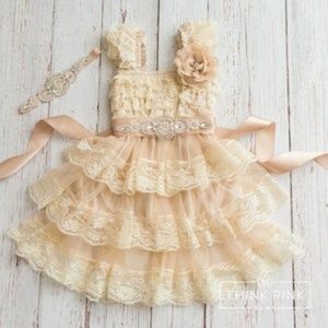 Champagne Lace Flower Girl Dress